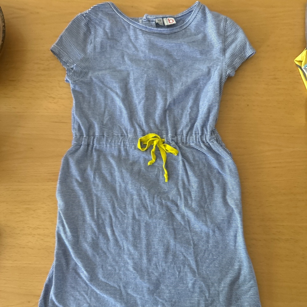 Miss B cotton short sleeve dress with pockets, cinch tie waist and buttons